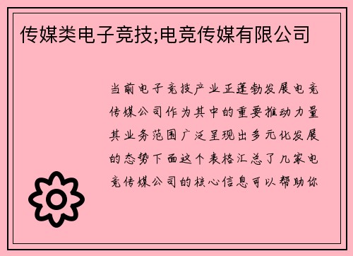 传媒类电子竞技;电竞传媒有限公司